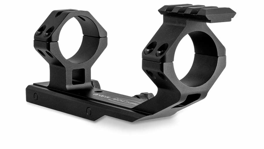 Sector Optics cantilever mount features a Picatinny rail on the top of the front ring, thus allowing for the mounting of the T20X or T3 thermal imager on top of any 30mm riflescope.