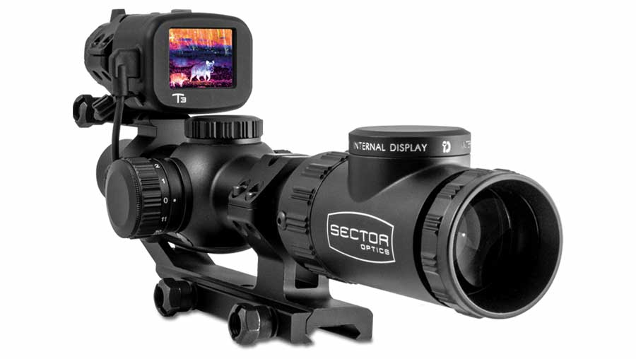 Sector Optics G1T3 System delivers thermal images to the Internal Display technology within the riflescope eyepiece, via a wired connection.